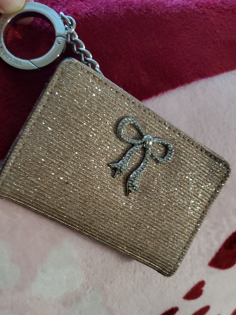 Victoria's Secret Sparkling Gold Card & Key Holder with Bow Charm